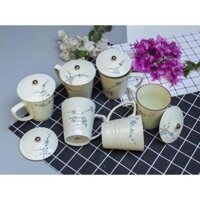 Cốc ly sứ có nắp Bát Tràng cao cấp - Cốc sứ uống trà - Cốc sứ uống nước đẹp có nắp giá rẻ - Đào xanh