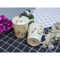 Cốc ly sứ có nắp Bát Tràng cao cấp - Cốc sứ uống trà - Cốc sứ uống nước đẹp có nắp giá rẻ - Đào hồng