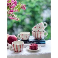 Cốc, ly sứ có quai dáng lùn, men bòng giả nặn dùng uống nước, trà, coffe - Gốm sứ Bát Tràng - Gốm Việt