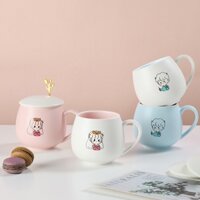 Cốc ly sứ đôi nam nữ Chibi kèm nắp và thìa KRATOS dùng để uống nước, pha trà, pha cafe, quà tặng bạn bè người yêu