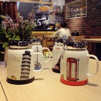 Cốc Ly Sứ Giữ Nhiệt Có Nắp Gương Đậy 500ml đế silicone chống trơn