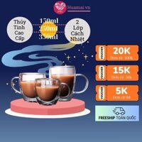 Cốc ly thủy tinh uống nước cách nhiệt có tay cầm