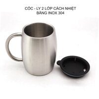 Cốc (ly) uống café bằng inox 304 GF400 loại 2 lớp chống nóng, có nắp nhựa, dung tích 400ml