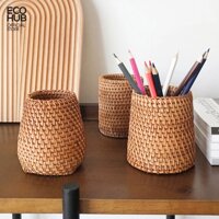 Cốc Mây Guột cắm Hoa khô  Văn phòng phẩm  Decor. 10x9cm Rattan Utensil Holder - Thân móp