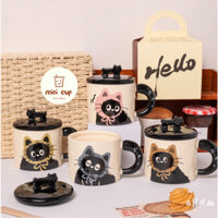 Cốc mèo đáng yêu, Cốc sứ quà tặng dễ thương,Set cốc kèm hộp thìa-Minicup
