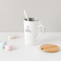 Cốc Mug Sứ Trắng ARTBOX Hàn Quốc Mặt Trong Màu Xám Có Nắp Kèm Muỗng 440ml