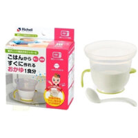 Cốc nấu cháo, cơm nát Richell màu xanh nguyên bộ nấu lò vi sóng