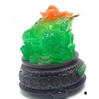 Cóc ngậm tiền cổ, đế xoay.giả gỗ.(Thiềm thừ tài lộc xanh , vàng).