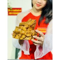 Cóc Ngậm tiền phong thủy gỗ Huyết Long 15cm