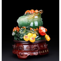 Cóc Ngậm Tiền Thiềm Thừ Phong Thuỷ 19cm Đế Gỗ Hàng Loại 1