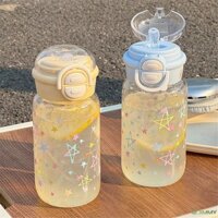 Cốc nhựa trong suốt 500/600ml Bình đựng nước uống đôi dung tích lớn di động Cốc đựng nước ống hút trong suốt Graffiti dễ thương