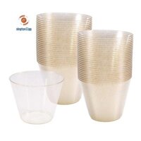Cốc Nhựa Vàng Ly Rượu Nhựa Trong Suốt, Cốc Nhựa Cứng Dùng Một Lần Lạ Mắt Có Lấp Lánh Vàng Cho Cốc