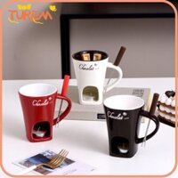 Cốc nóng chảy sô cô la TUREM, Nồi làm kem Mini bằng gốm sứ Cốc kẹo sô cô la, đa chức năng có nĩa Cốc kẹo mềm