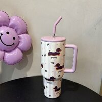 Cốc nước Dachshund màu tím Cốc ống hút dung tích lớn 1.2L cốc Băng đi kèm cốc làm lạnh cách nhiệt bằng thép không gỉ 304