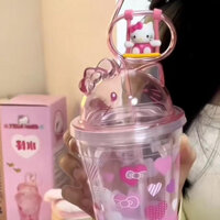 Cốc Nước Hellokitty bình uống nước mini cho bé gái chai nhựa 330ml Dễ Thương Có Mặt Dây Chuyền KT