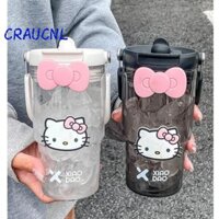 Cốc nước LUOL Hello Kitty, Chai nước giải khát dung tích lớn bằng nhựa, Cốc rơm thể thao Sanrio hoạt hình di động