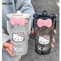 Cốc nước MILTER Hello Kitty, Chai nước giải khát dung tích lớn bằng nhựa, Cốc rơm thể thao di động Sanrio ngoài trời