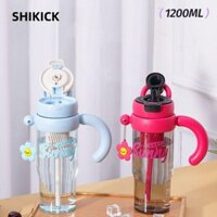 Cốc Nước Thể Thao SHIKICK, Bình Nước Hoa Silicon Chống Rò Rỉ, Dung Tích Lớn Di Động Có Tay Cầm Cốc Nhựa 1200ml Mùa Hè