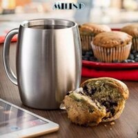 Cốc Nước Văn Phòng MILIND, Cốc Bia Inox 420ml, Cốc Cà Phê Trọng Lượng Nhẹ Cách Nhiệt Tường Đôi Di Động Có Tay Cầm