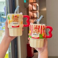 Cốc Ống Hút Khoai Tây Chiên Kiểu Pháp Cốc Gốm Sứ Dễ Thương Có Nắp Cốc Sữa Cà Phê Giá Trị Cao Quà Tặng Sinh Nhật