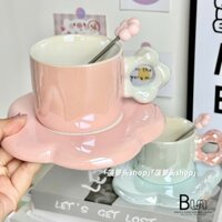 Cốc Quà Tặng Sinh Nhật, Bộ Hộp Quà Cao Cấp Cốc Và Đĩa Cà Phê Tay Cầm Hoa