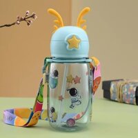 Cốc Rơm Dễ Thương Cho Học Sinh Tiểu Học, Cốc Nhựa Hoạt Hình Có Dây Đeo Ngang, Cốc Nhung, Bình Nước Trẻ Em, Cốc Nhựa Mùa Hè 3.3