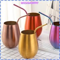 Cốc rượu WISHAWEO, Cốc uống nước kim loại một lớp bằng thép không gỉ, 500ML có ống hút đa chức năng Big Belly Cup Đồ uống ngoài trời