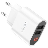 Cóc Sạc 12W Có Đèn Báo Sạc Đầy BA63A Borofone - 2 Cổng USB chuẩn EU-Hàng Chính Hãng