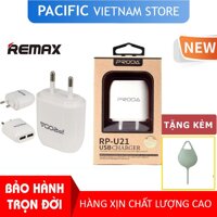 Cốc Sạc 2 Cổng Remax Proda RP-U21 2.1A (Trắng) - Tặng Que Chọc Sim Pacific