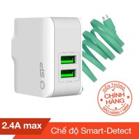 Cóc sạc 2 cổng WC102P 5V 2.4A Silicon Power + Cáp sạc Romoss Micro USB CB05F (1M) - Hãng phân phối chính thức