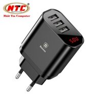 Cốc sạc 3 cổng đa năng Baseus chân tròn (màn hình Led, 3.4A Fast Charging) - Thương hiệu Baseus Chính Hãng