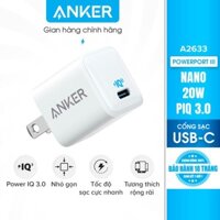 Cốc Sạc AN KER PowerPort III Nano 20W 1 cổng USB-C Type-C Công Nghệ PowerIQ 3.0 Tương Thích Tích Hợp Power Delivery - ANKER A2633