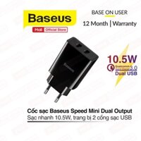 Cốc sạc Baseus Speed Mini Dual USB sạc nhanh 2.1A, 10.5W, trang bị 2 cổng sạc USB cho iPhone/Samsung/xiaomi...