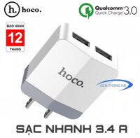 Cốc sạc củ sạc nhanh 2 cổng quick charge 3.0 hoco c13b Dual  - Output 3.4A