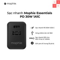 Cốc sạc, củ sạc nhanh Mophie Essential PD 30W 2 cổng sạc 1 USB-A, 1 TYPE-C - Hàng chính hãng