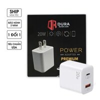 Cóc Sạc DURA zin 20W nhanh 2 cổng