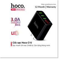 Cốc sạc Hoco C15 3 cổng sạc nhanh 3.0A có đèn Led báo sạc thông minh