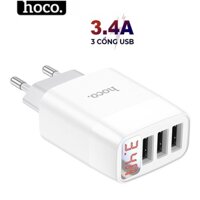 Cốc sạc Hoco C93A sạc nhanh 3.4A chân màn hình Led 3 cổng USB chân tròn tiêu chuẩn