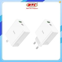 Cốc sạc nhanh 2 cổng Hoco C113 / C113A USB QC3.0 và TypeC PD max 65W, chân gập (Trắng) - NHẤT TÍN Computer
