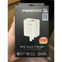 Cốc sạc nhanh 2 cổng Pisen Quick KC-C02 chân gập hỗ trợ USB QC 3.0 và TypeC PD 22.5W chính hãng