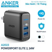 CỐC SẠC NHANH 2 CỔNG USB ANKER POWERPORT ELITE 2 24W A2023 - CỦ SẠC NHANH 2 CỔNG USB 24W A2023