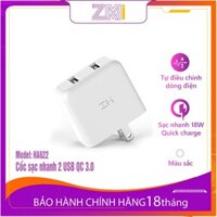 Cốc sạc nhanh 2 USB QC 3.0 ZMI HA622