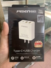 Cóc sạc nhanh 30W PISEN DQ-06 chính hãng 3 cổng (2 usb+1 type-c)