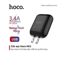 Cốc sạc nhanh 3.4A Hoco HK2 chân dẹt chất liệu PC cao cấp Usb tương thích rộng cho iPhone/iPad/Note 10/Huawei