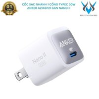 Cốc sạc nhanh Anker A2146P21 GAN Nano II cổng typeC hỗ trợ PD 30W (Trắng)