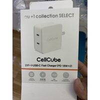 Cốc Sạc nhanh CellCube 2 cổng USB-C (PD 18W x 2) cho điện thoại máy tính bảng hàng xuất nhật nội địa