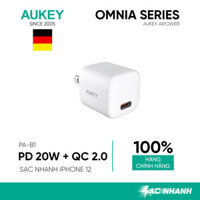 Cốc Sạc Nhanh Omnia Aukey PA-B1 Cổng Type C Power Delivery 20W - Hàng Chính Hãng - Trắng