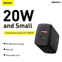 ✔Cốc sạc nhanh siêu nhỏ gọn 20W Baseus Compact Quick Charger(USB + Type C,công suất 20W)Củ sạc Android/iPhone 12 Pro Max