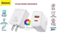 Cốc sạc nhanh siêu nhỏ gọn chân tròn Baseus Compact Quick Charger 20W USB  Type C Dual Port, 20W PDQC 3.0 Multi Quick Charge Support dùng cho Samsung  Xiaomi Huawei OPPO  iPhoneiPad......Hàng chính hãng - Màu Trắng