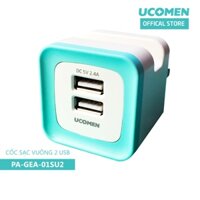 Cốc sạc nhanh UComen 02 cổng USB dạng vuông xanh PA-GEA-01SU2